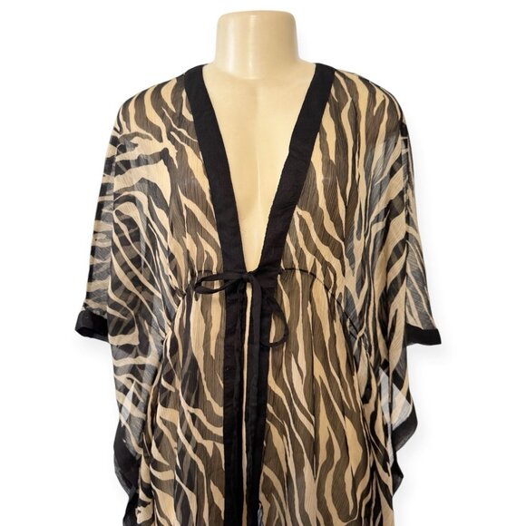 Club Z Zebra Animal Print Cover Up‎ Beach Swim Pool Tunic Tie Open Sheer Kimono - Picture 3 of 9